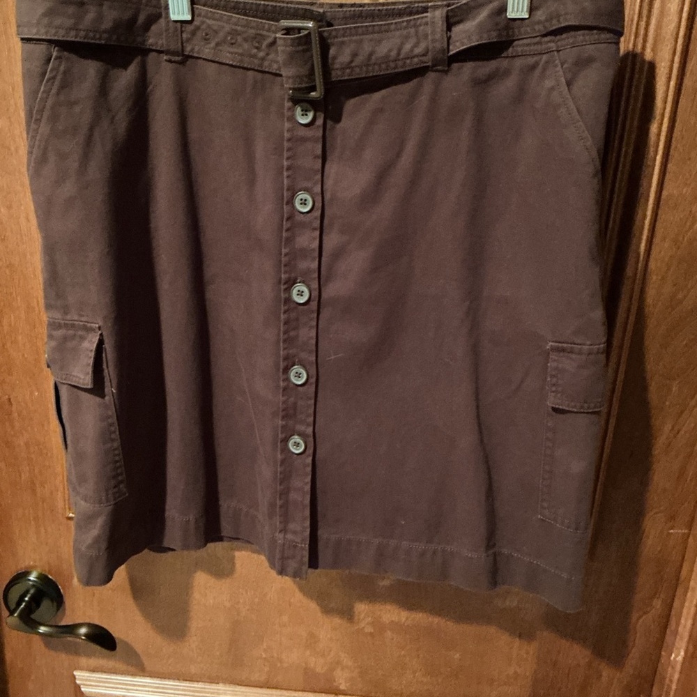 Caribbean Joe Chocolate Button-Front Cargo Mini Skirt